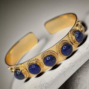 18k Gold Plated Lapis Lazuli Cuff Bangle Bracelet